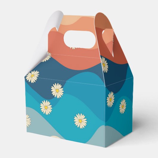 Farbenfrohe Retro Waves & Daisises Muster Geschenkschachtel (Rückseite)