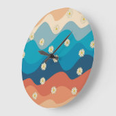 Farbenfrohe Retro Waves & Daisises Muster Große Wanduhr (Winkel)