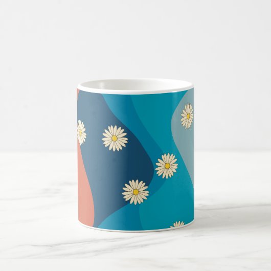 Farbenfrohe Retro Waves & Daisises Muster Kaffeetasse (Mittel)