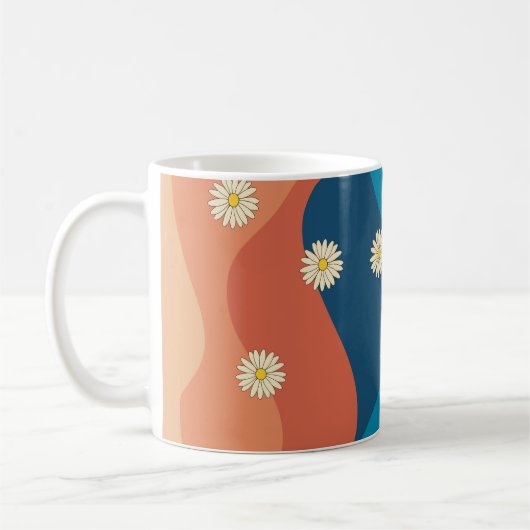 Farbenfrohe Retro Waves & Daisises Muster Kaffeetasse (Links)