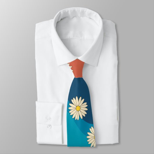 Farbenfrohe Retro Waves & Daisises Muster Krawatte (Gebunden)