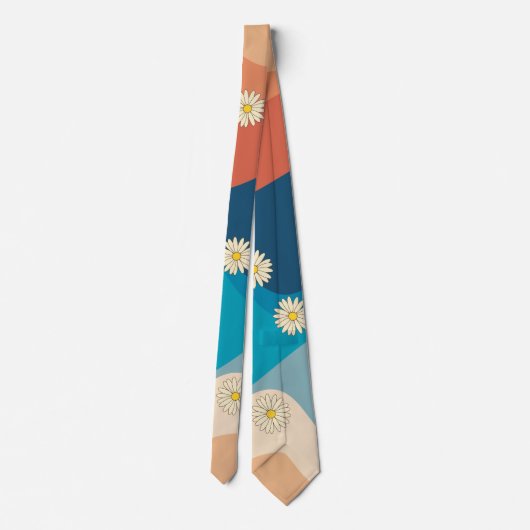 Farbenfrohe Retro Waves & Daisises Muster Krawatte (Rückseite)