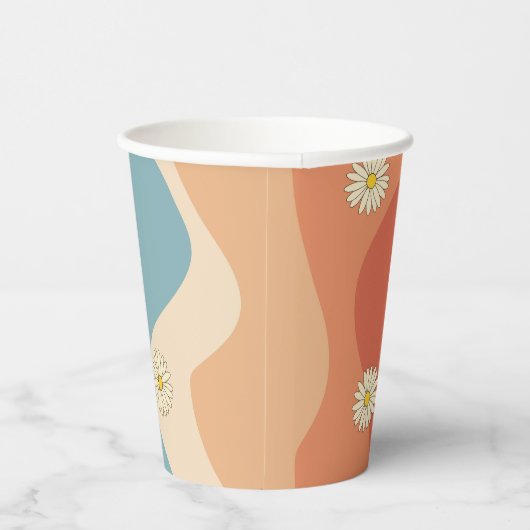Farbenfrohe Retro Waves & Daisises Muster Pappbecher (Rechts)