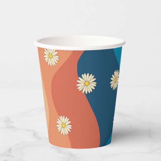 Farbenfrohe Retro Waves & Daisises Muster Pappbecher (Vorderseite)