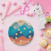 Farbenfrohe Retro Waves & Daisises Muster Pappteller (Party)