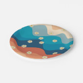 Farbenfrohe Retro Waves & Daisises Muster Pappteller (Schrägansicht)