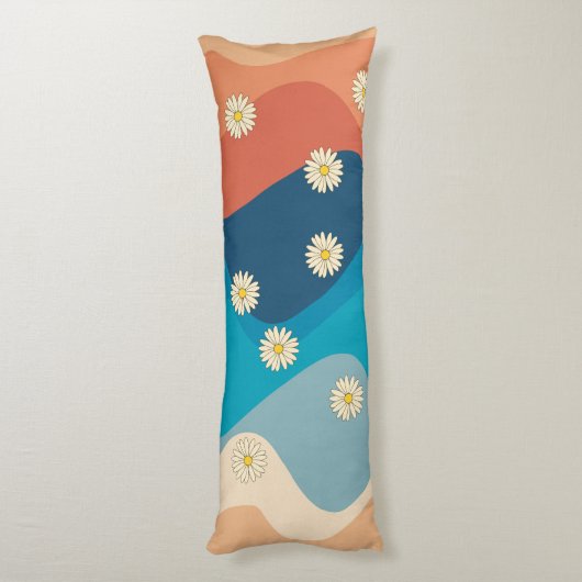 Farbenfrohe Retro Waves & Daisises Muster Seitenschläferkissen (Rückseite (Vertikal))