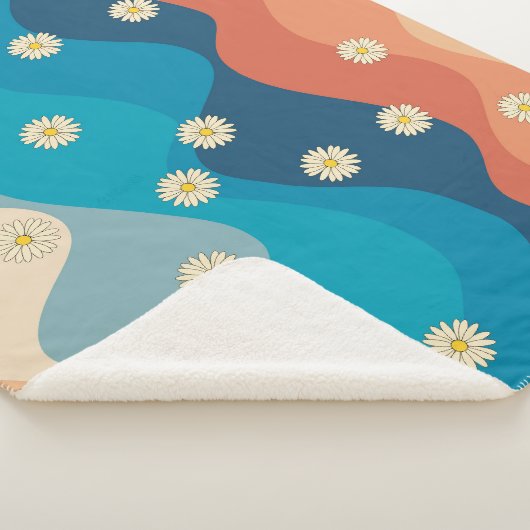 Farbenfrohe Retro Waves & Daisises Muster Sherpadecke (3/4)