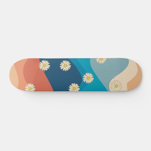 Farbenfrohe Retro Waves & Daisises Muster Skateboard (Horizontal)