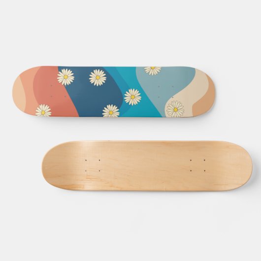 Farbenfrohe Retro Waves & Daisises Muster Skateboard (Horizontal)