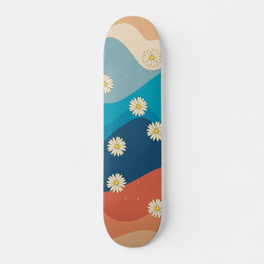 Farbenfrohe Retro Waves & Daisises Muster Skateboard (Vorne)