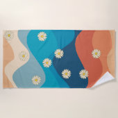Farbenfrohe Retro Waves & Daisises Muster Strandtuch (Vorderseite)