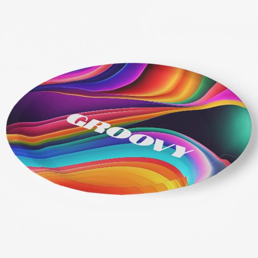 Farbenfrohe Retro Waves Groovy Pappteller (Schrägansicht)