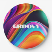 Farbenfrohe Retro Waves Groovy Pappteller (Vorderseite)