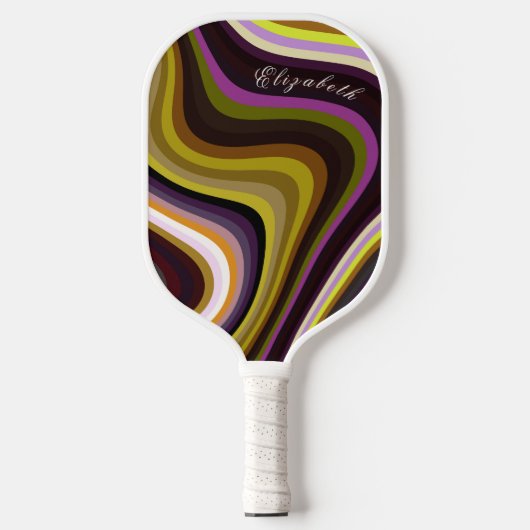 Farbenfrohe Retro Waves Modernes Monogramm Pickleball Schläger (Vorderseite)