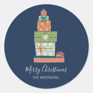 Farbenfrohe Retro Weihnachten-Geschenkboxen Runder Aufkleber