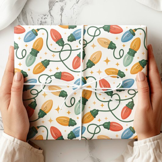Farbenfrohe Retro Weihnachtsbeleuchtung Geschenkpapier
