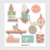 Farbenfrohe Retro Weihnachtsfeiertage Aufkleber (Blatt)