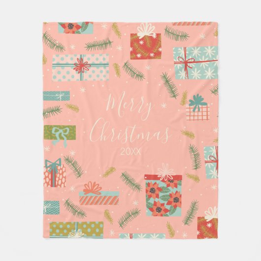 Farbenfrohe Retro Weihnachtsfeiertage Geschenkboxe Fleecedecke (Vorderseite)