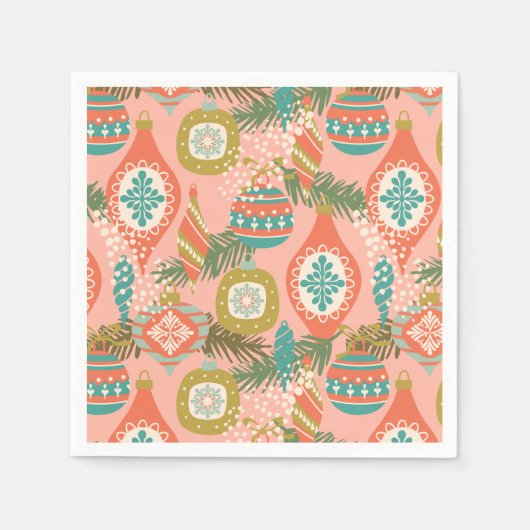 Farbenfrohe Retro Weihnachtsfeiertage Serviette (Vorderseite)