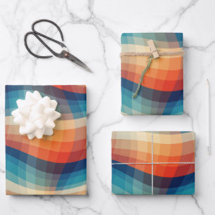 Farbenfrohe Retro-Wellen Vintage Geschenkpapier Set