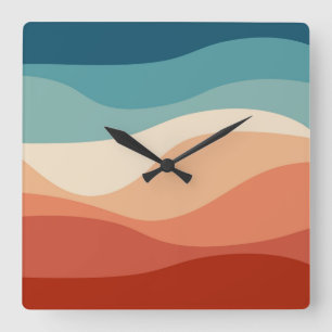Farbenfrohe Retro-Wellendekoration Quadratische Wanduhr