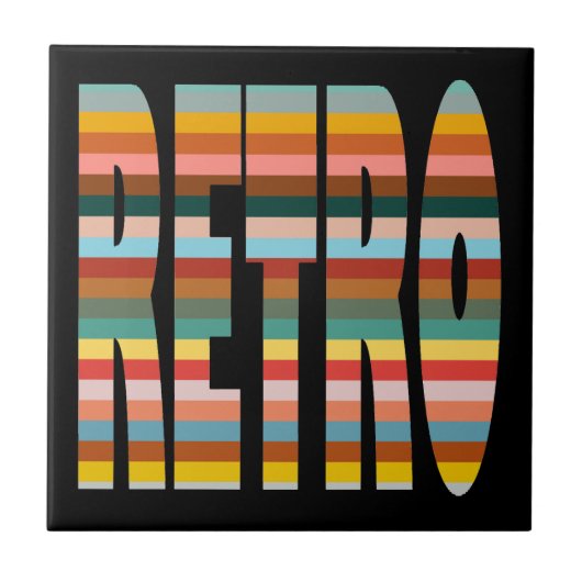 Farbenfrohe Retro Word Streifen Fliese (Vorderseite)