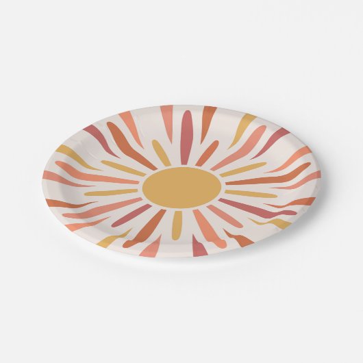 Farbenfrohe Retrodesign Pappteller (Schrägansicht)