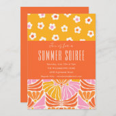 Farbenfrohe Retroflorale Orange Summer Soiree Einladung (Vorne/Hinten)