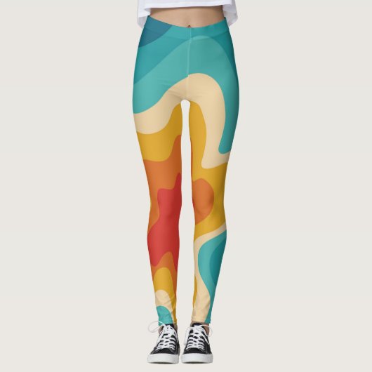 Farbenfrohe Retrostil, wirres Design Leggings (Vorderseite)