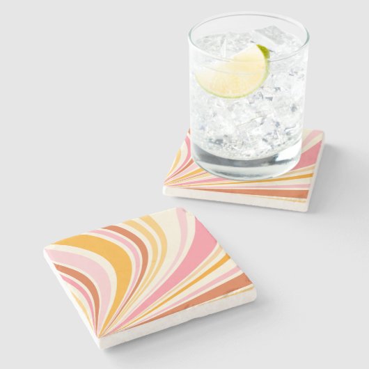 Farbenfrohe Retrovibes Steinuntersetzer (Seitenansicht)