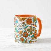 Farbenfrohe Retrovögel-Blume und Schmetterlingsmus Tasse (VorderseiteRechts)