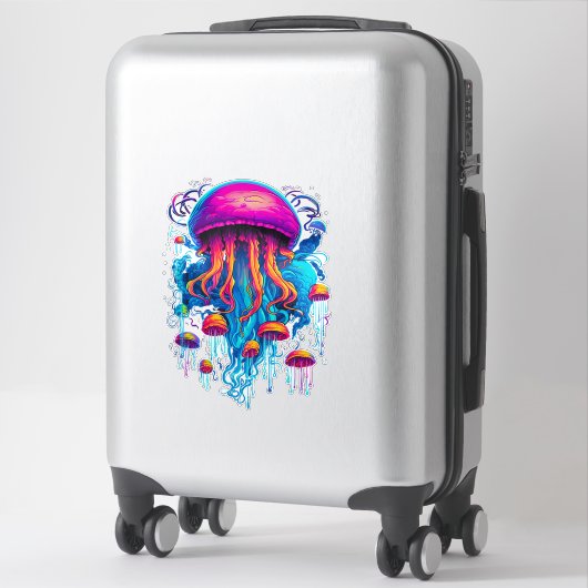 Farbenfrohe Rhapsodie: Quallen in kosmischer Harmo Aufkleber (Koffer)