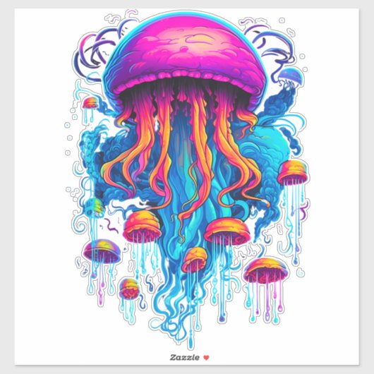 Farbenfrohe Rhapsodie: Quallen in kosmischer Harmo Aufkleber (Blatt)