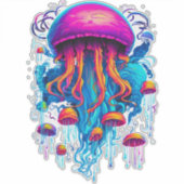 Farbenfrohe Rhapsodie: Quallen in kosmischer Harmo Aufkleber (Vorderseite)