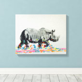 Farbenfrohe Rhino Leinwanddruck (Insitu (Holzboden))