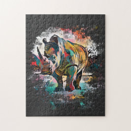 Farbenfrohe Rhinozeros! | Schwarze Schwierigkeit Puzzle