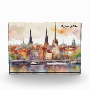 Farbenfrohe Riga Latvia Baltic Wasserfarbe Fotoblock