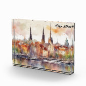 Farbenfrohe Riga Latvia Baltic Wasserfarbe Fotoblock (Rechts)