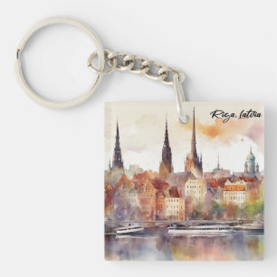 Farbenfrohe Riga Latvia Baltic Wasserfarbe Schlüsselanhänger