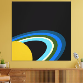 Farbenfrohe Ringe im schwarzen Außenraum des Satur Leinwanddruck