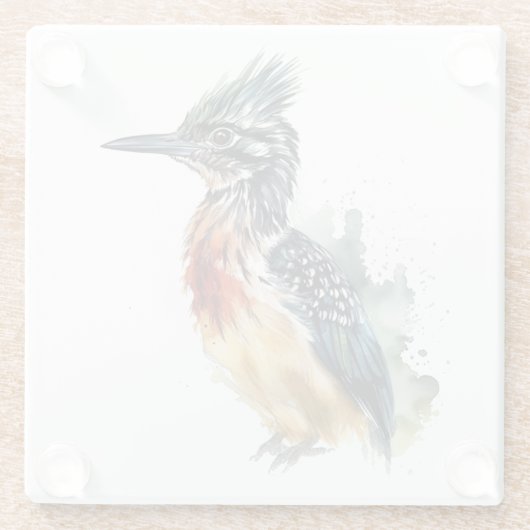 Farbenfrohe Roadrunner in Wasserfarbe Glasuntersetzer (Rückseite)