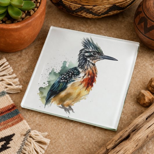 Farbenfrohe Roadrunner in Wasserfarbe Glasuntersetzer