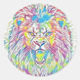 Farbenfrohe Roaring Lion Pastel Rainbow Runder Aufkleber
