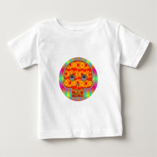 Farbenfrohe Robot Skull auf Regenbogenuntergrund Baby T-shirt (Vorderseite)