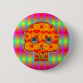 Farbenfrohe Robot Skull auf Regenbogenuntergrund Button (Vorderseite)