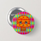 Farbenfrohe Robot Skull auf Regenbogenuntergrund Button (Vorne & Hinten)