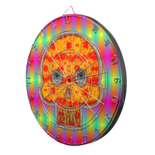 Farbenfrohe Robot Skull auf Regenbogenuntergrund Dartscheibe (Vorderseite rechts)