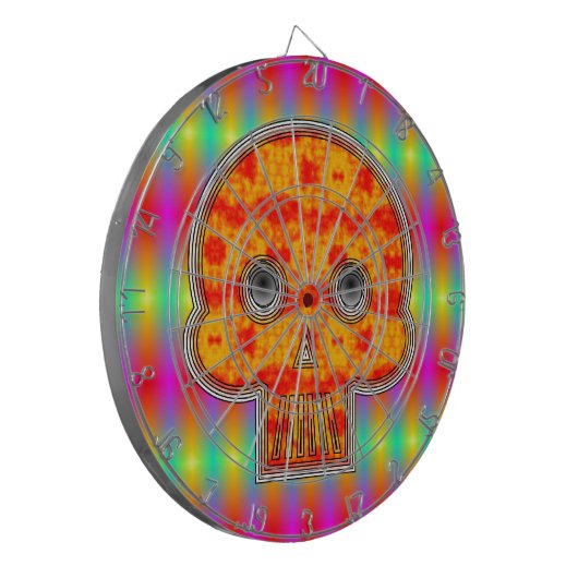 Farbenfrohe Robot Skull auf Regenbogenuntergrund Dartscheibe (Vorderseite Links)