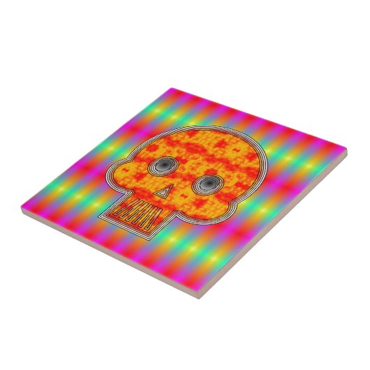 Farbenfrohe Robot Skull auf Regenbogenuntergrund Fliese (Seite)
